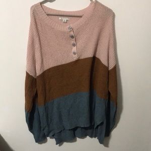 American eagle sweater pink brown blue color block size large